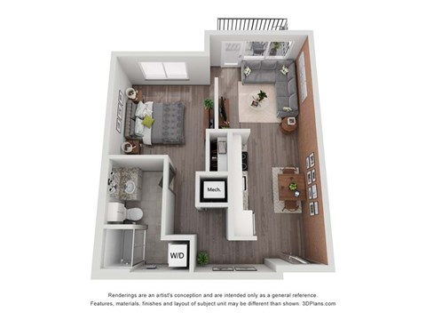 Floor plan for 1 bed, 1 bath, 660 sqft